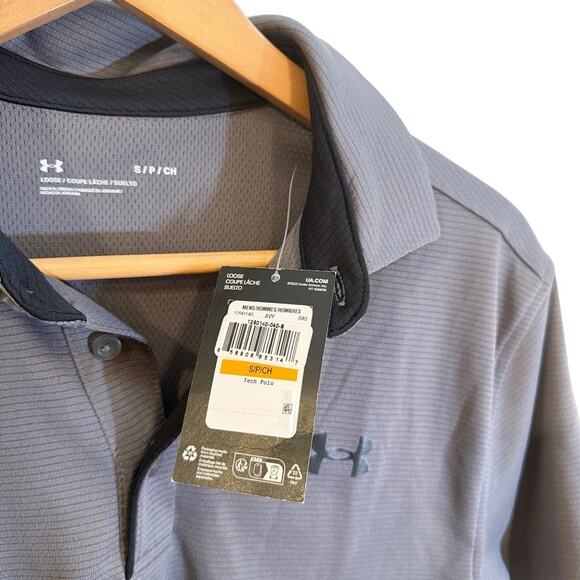 Under Armour Men’s Tech Polo Shirt Gray Sz Small Loose Fit Performance Golf - Picture 3 of 9